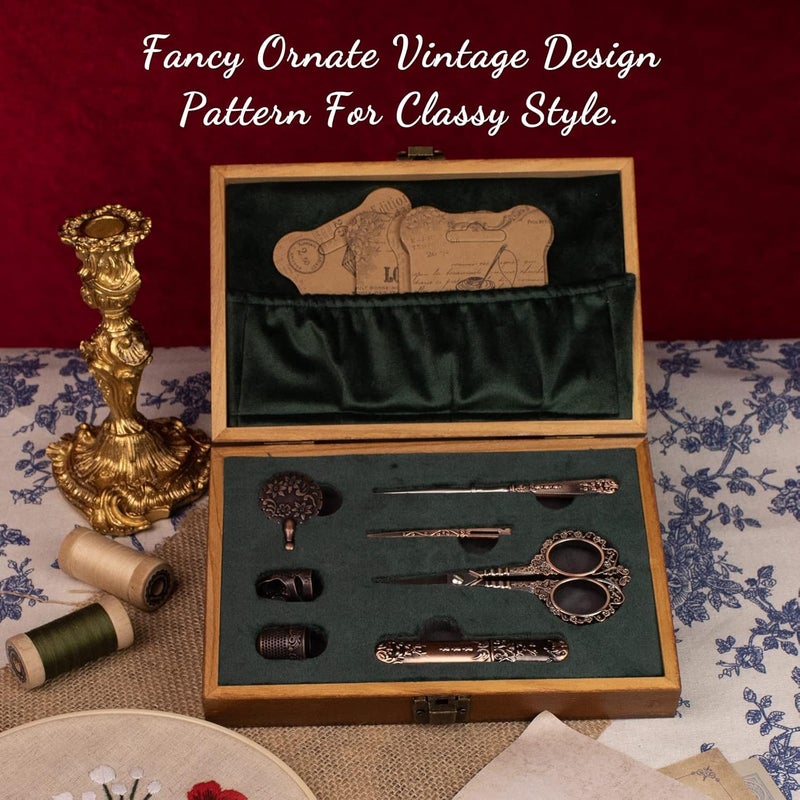 TALERLUV Vintage Embroidery Scissors Kit, Victorian Needlework Gift Set with Antique Shear, Thread Cutter, Thimbles, Needles, Awl, Bodkin, Winding Board for Sewing, Knitting, Cross Stitch, Quilting - Image 4